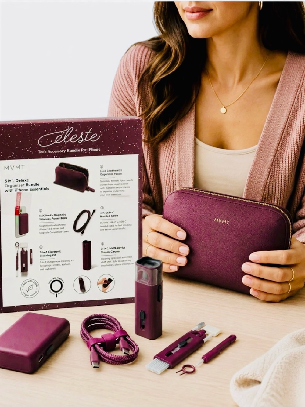MVMT Celeste Burgundy Tech Accessory Bundle for iPhone - Picture 4 of 5